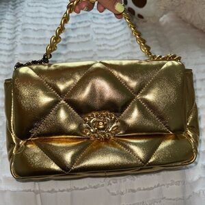 CHANEL Gold Quilted Chain Top-Handle Crossbody Bag